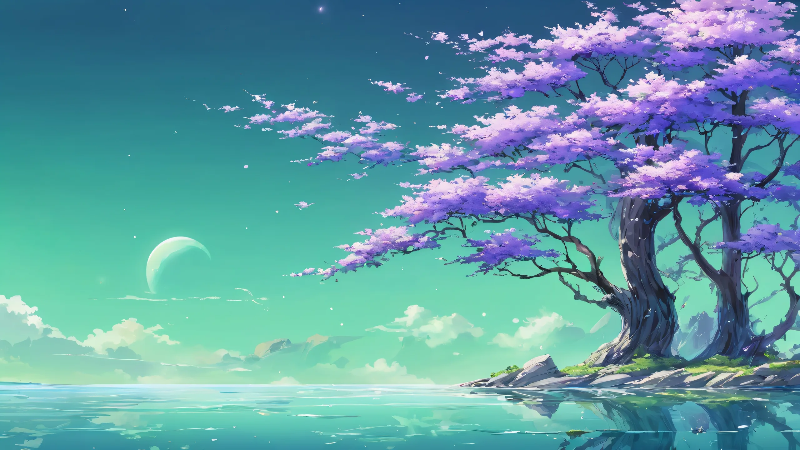 A breathtaking desktop wallpaper of Hololive Virtual YouTuber set against a pure void background with radiant colors and ray traced reflections, suitable for Desktop/PC