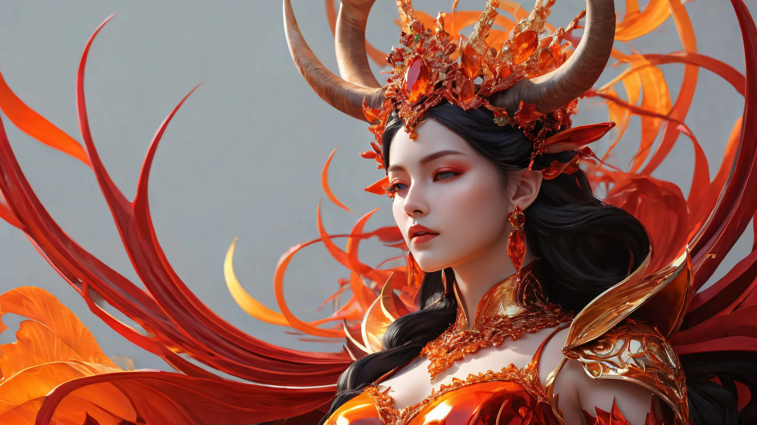 The Horned Queen desktop wallpaper featuring a breathtaking vast pure void with radiant colors, perfect for PC or Desktop use.