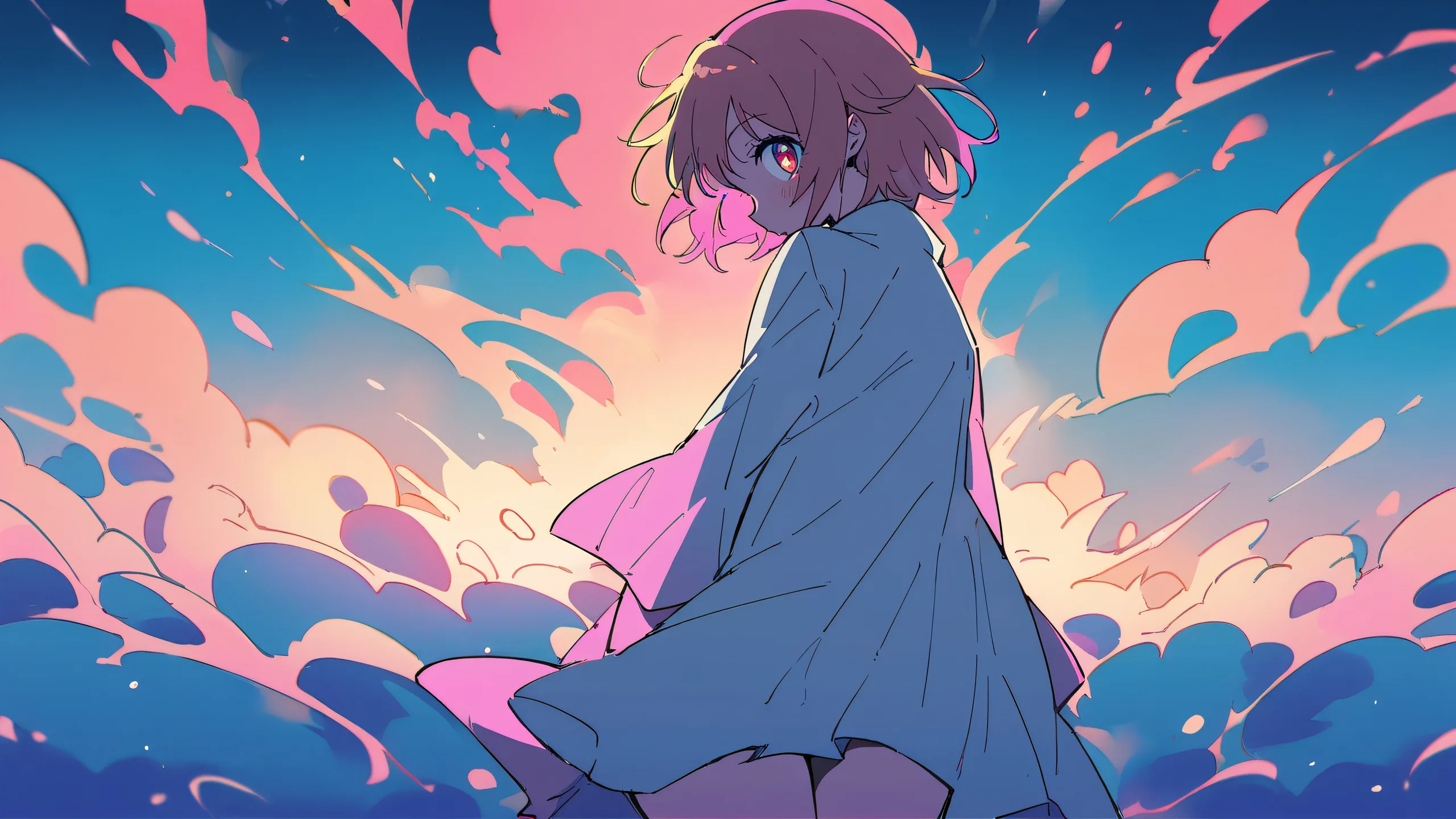 Anime artwork of Ai Hoshino looking directly at the viewer from a perfectly clean and vast pure void with extreme depth of field, desktop/pc wallpaper