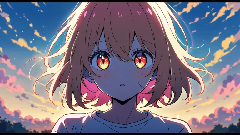 A solo anime girl, Ai Hoshino, looks directly at the viewer from a perfectly clean and vast pure void with extreme depth of field, surrounded by bright and airy ethereal lighting and beautiful sky.