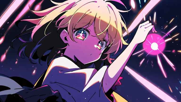 Anime-inspired desktop wallpaper featuring Ai Hoshino in a solo night scene with deep blacks and glowing lights for Desktop/PC users.