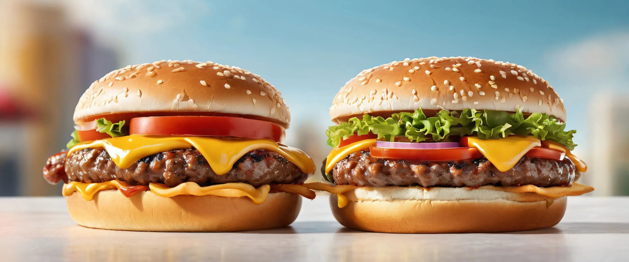 A stunning hotdog-hamburger hybrid desktop wallpaper for PCs and Desktops, featuring a perfectly clean vast void with extreme depth of field.