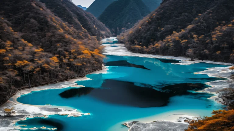 A breathtaking desktop wallpaper of Huanglong National Park featuring a clear sky and water, perfect for your PC or Desktop.