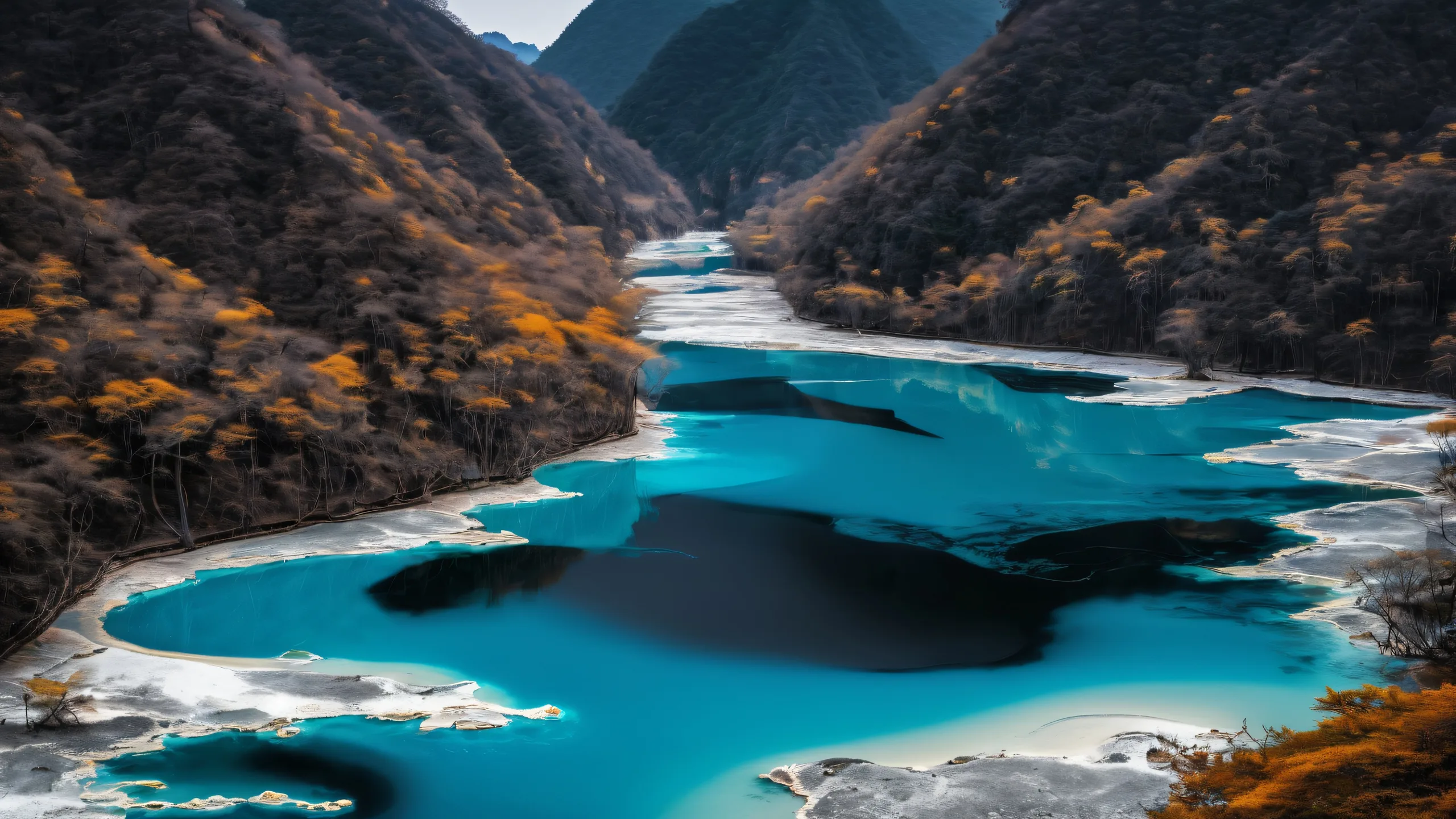 A breathtaking desktop wallpaper of Huanglong National Park featuring a clear sky and water, perfect for your PC or Desktop.