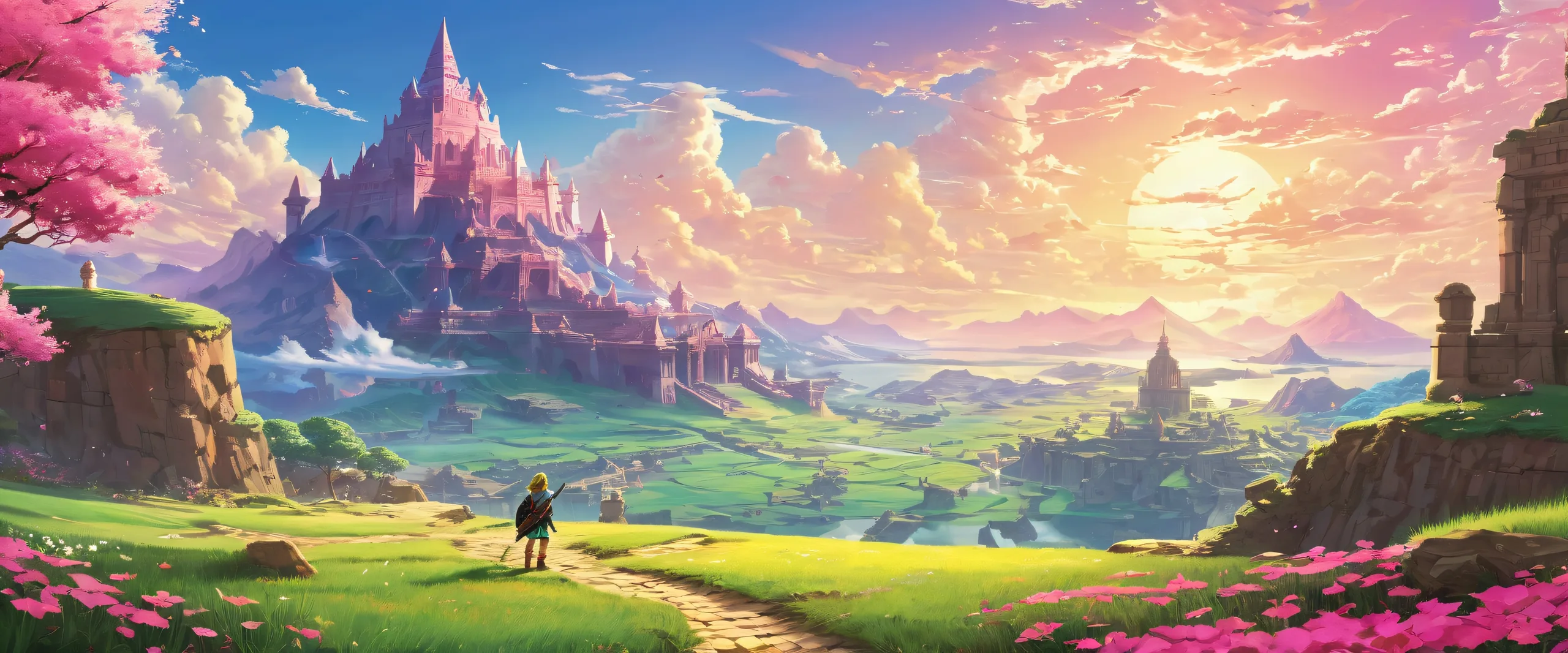 Ethereal desktop wallpaper featuring Link in a vast, pure void with ancient ruins and mystical energy, perfect for your Desktop/PC.
