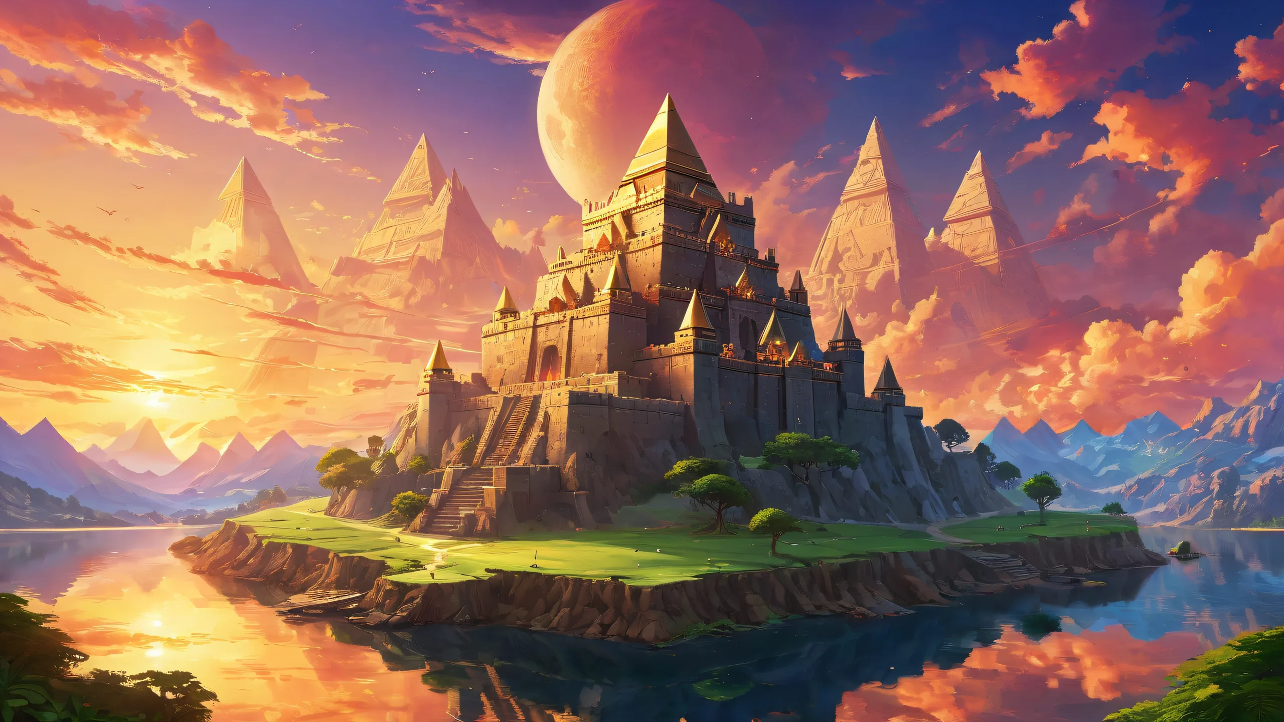 Desktop/PC wallpaper of Hyrule Castle with mystical energies and ethereal lighting, perfect for macOS.