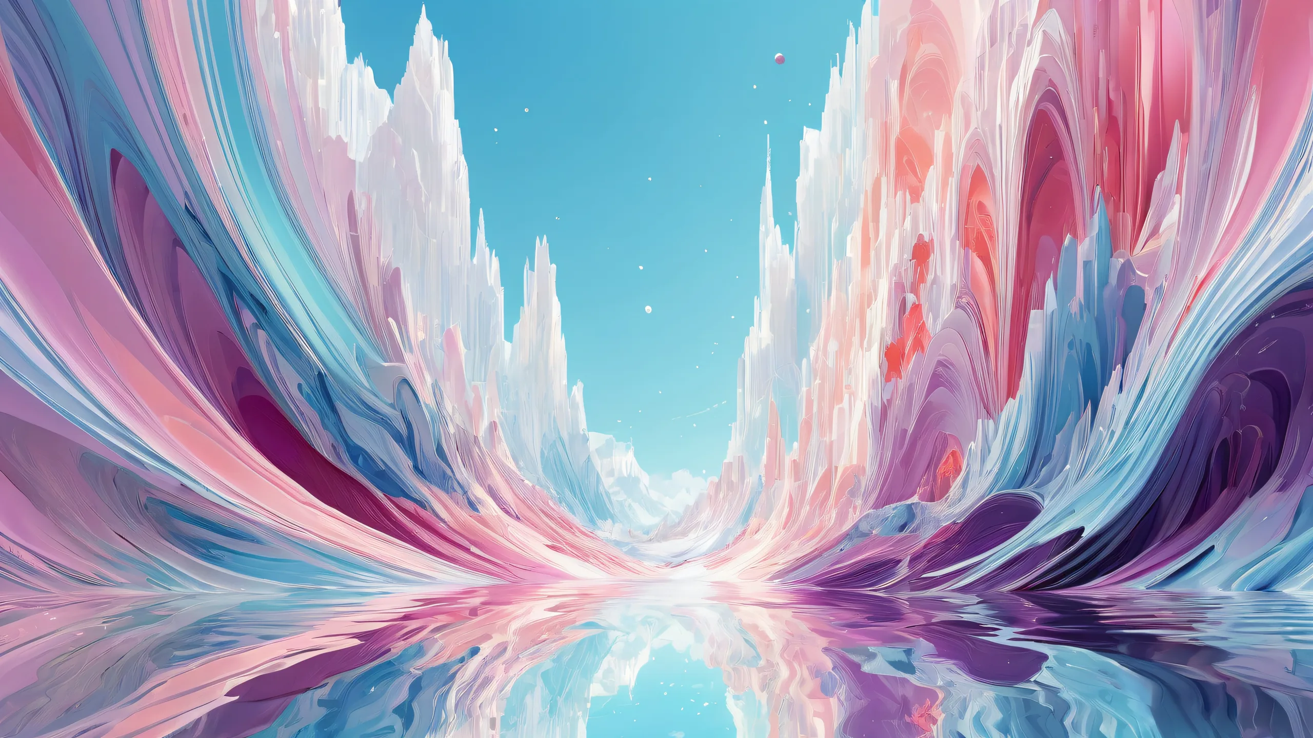 A stunning desktop wallpaper featuring a vast, pure void with brilliant colors and ray-traced reflections on a desktop/pc.