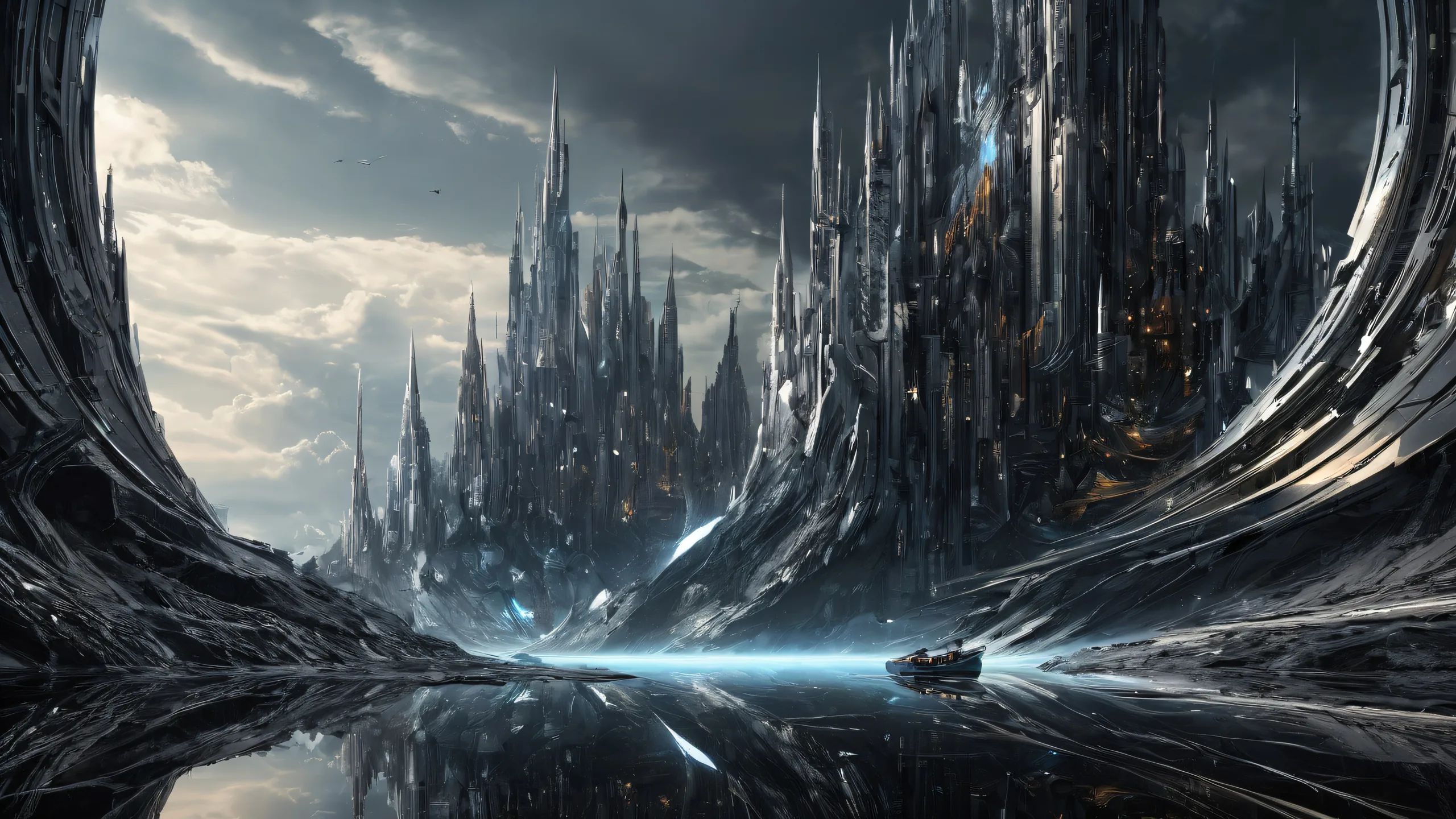 A breathtaking void desktop scene with industrial gray and dark metallic tones for a PC or Desktop setup.