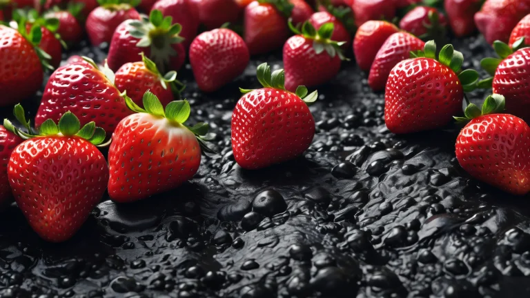 A serene fruit farm scene for desktop/pc backgrounds with perfect blacks and luminescent accents