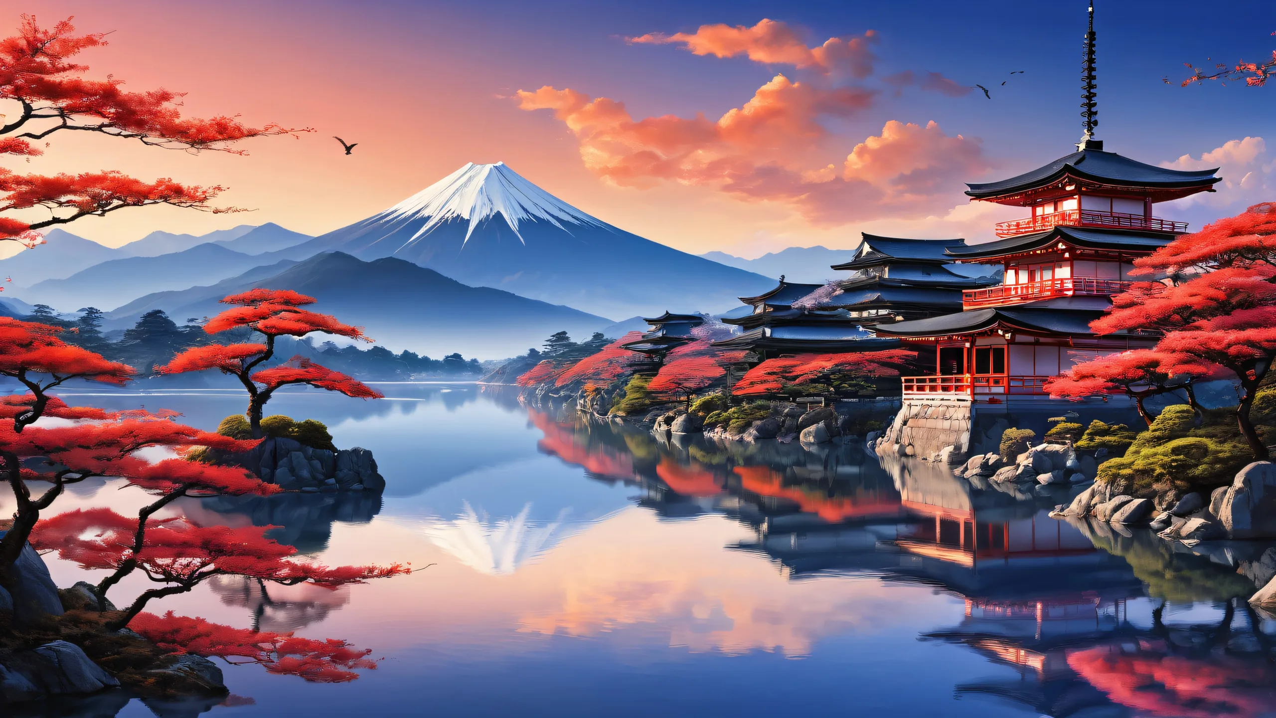 Serene Japanese landscape desktop wallpaper featuring deep void with extreme depth of field, perfect for Desktop/PC users seeking a calming atmosphere.