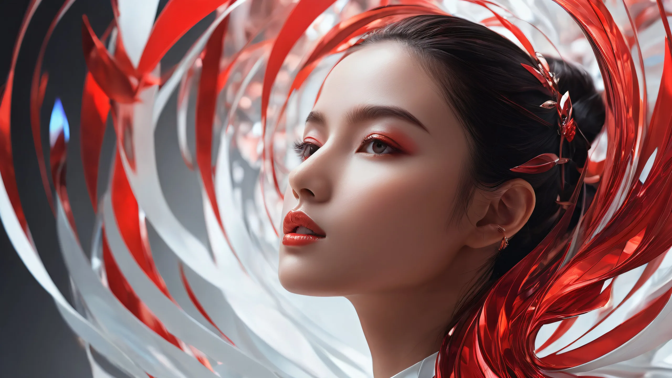 Woman in a vast, pure void with subtle texture and atmospheric reflections on a desktop or PC.