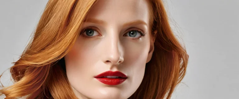 Jessica Chastain portrait on a pristine pure void background, suitable for desktop use. Perfectly clean and radiant with ETHEREAL LIGHTING.