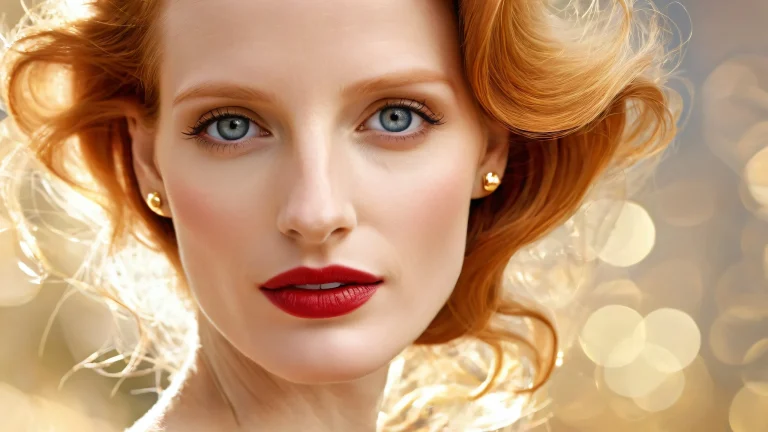 Jessica Chastain desktop background with a vast pure void and extreme depth of field, perfect for PC or Desktop