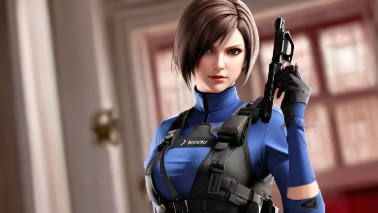 A stunning desktop wallpaper featuring Jill Valentine in a vast pure void with extreme depth of field, Perfekt für Ihren PC oder Desktop