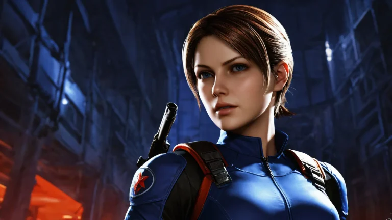 Jill Valentine silhouette against a vast, dark void, perfect for desktop and PC backgrounds.