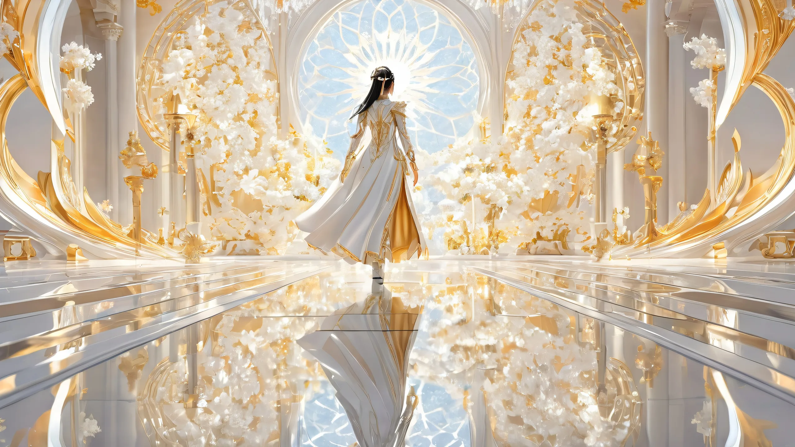 Epic Ethereal Samuraiscape Desktop WallpaperPerfekt reine Leeren PC oder Desktop A serene desktop featuring Jin Sakai amidst a vast, pure void, perfect for your PC or Desktop.