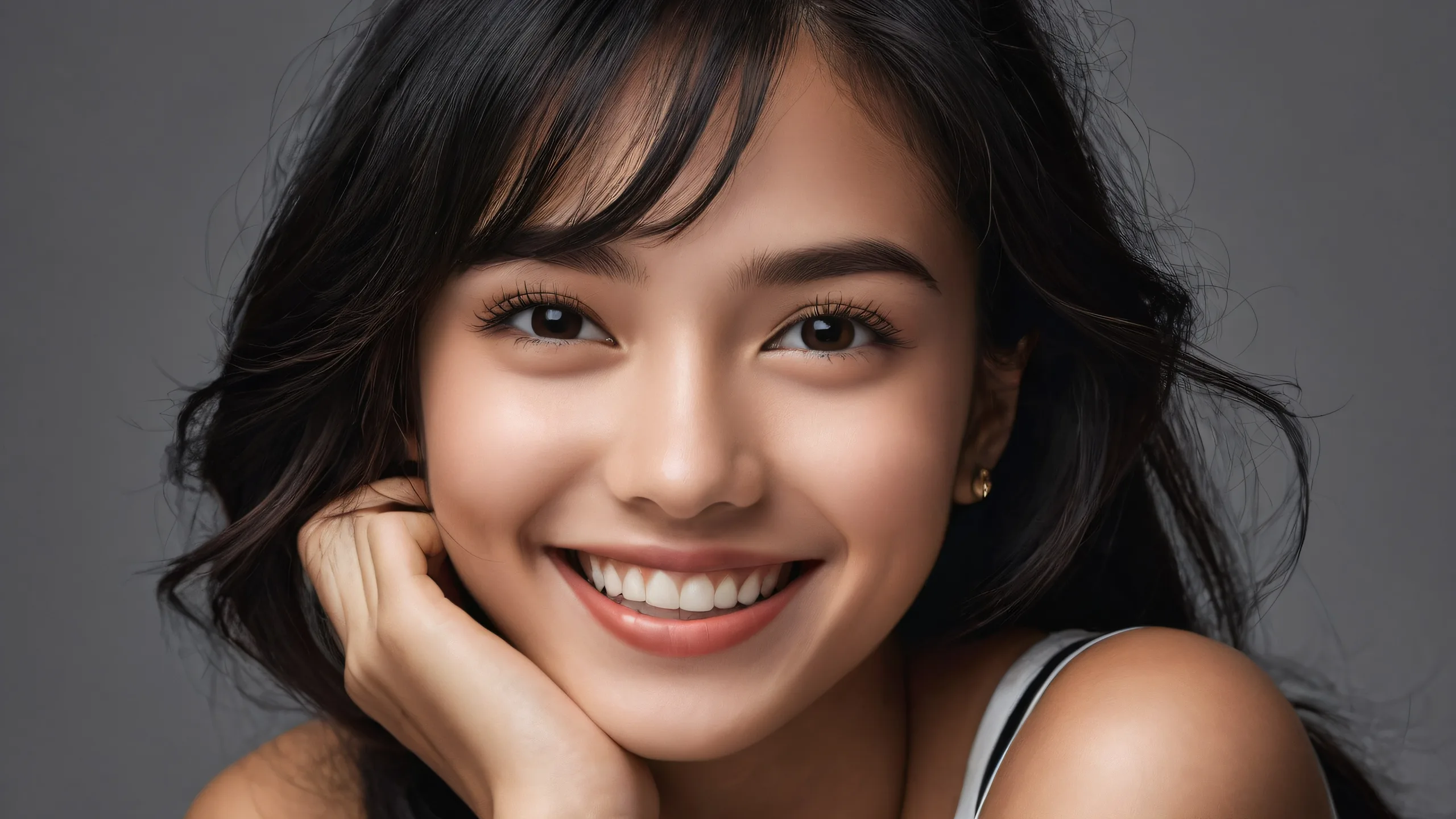 Portrait of a happy girl on a pure void background, perfect for desktop/pc