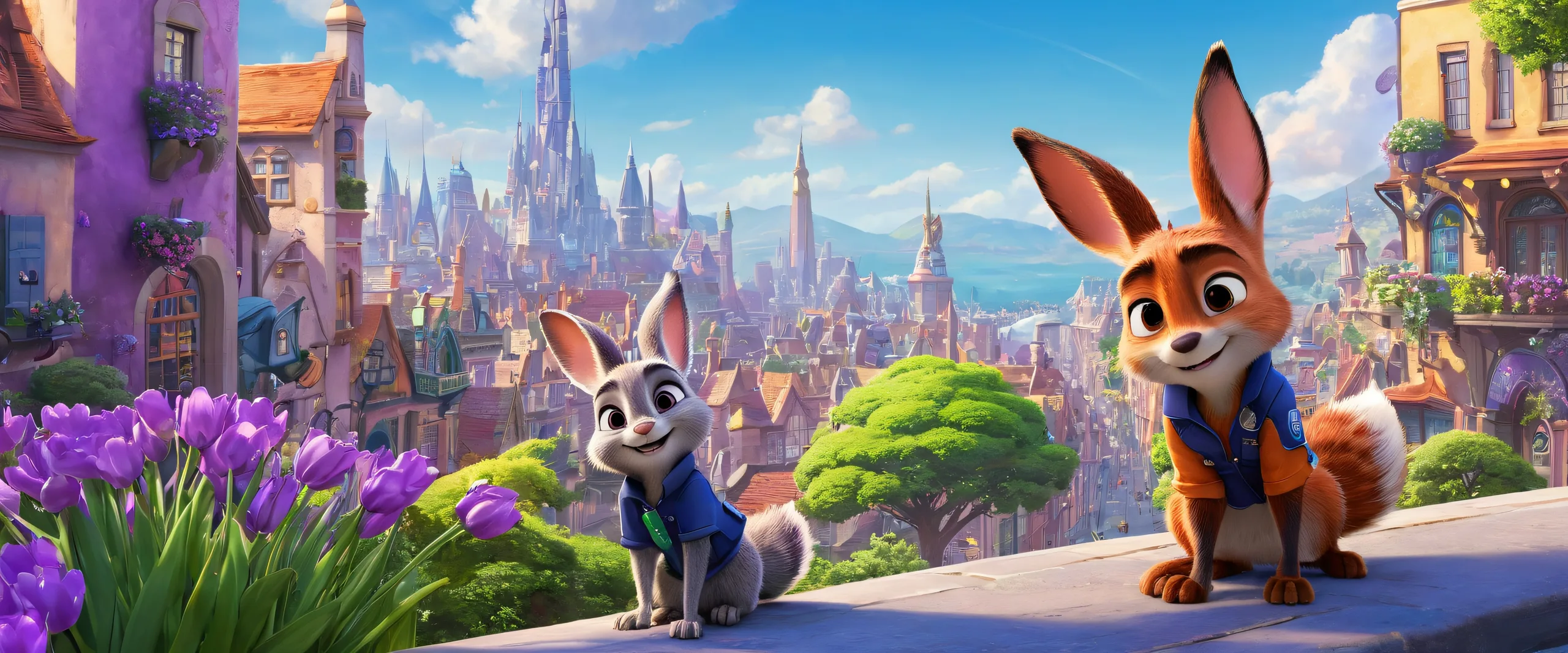 A stunning desktop wallpaper of Judy Hopps and Nick Wilde set against a vast, pure void, perfect for your PC or Desktop. A blend of whimsy and fantasy awaits.