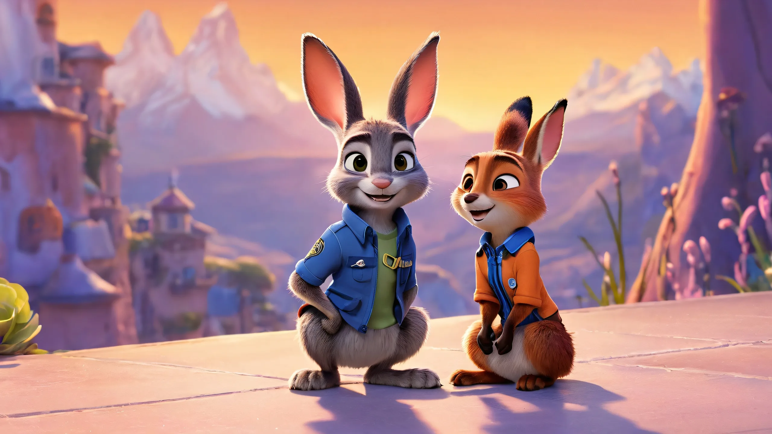 A serene desktop wallpaper featuring Judy Hopps and Nick Wilde set against a vast, pure void with subtle gradient hints at the edges. Perfect for Desktop/PC.