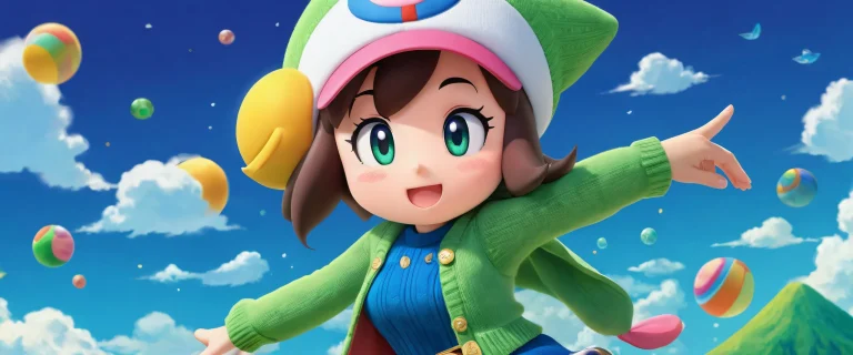 Kirby's Adeleine on a pristine blue background with ethereal lighting for desktop/pc users