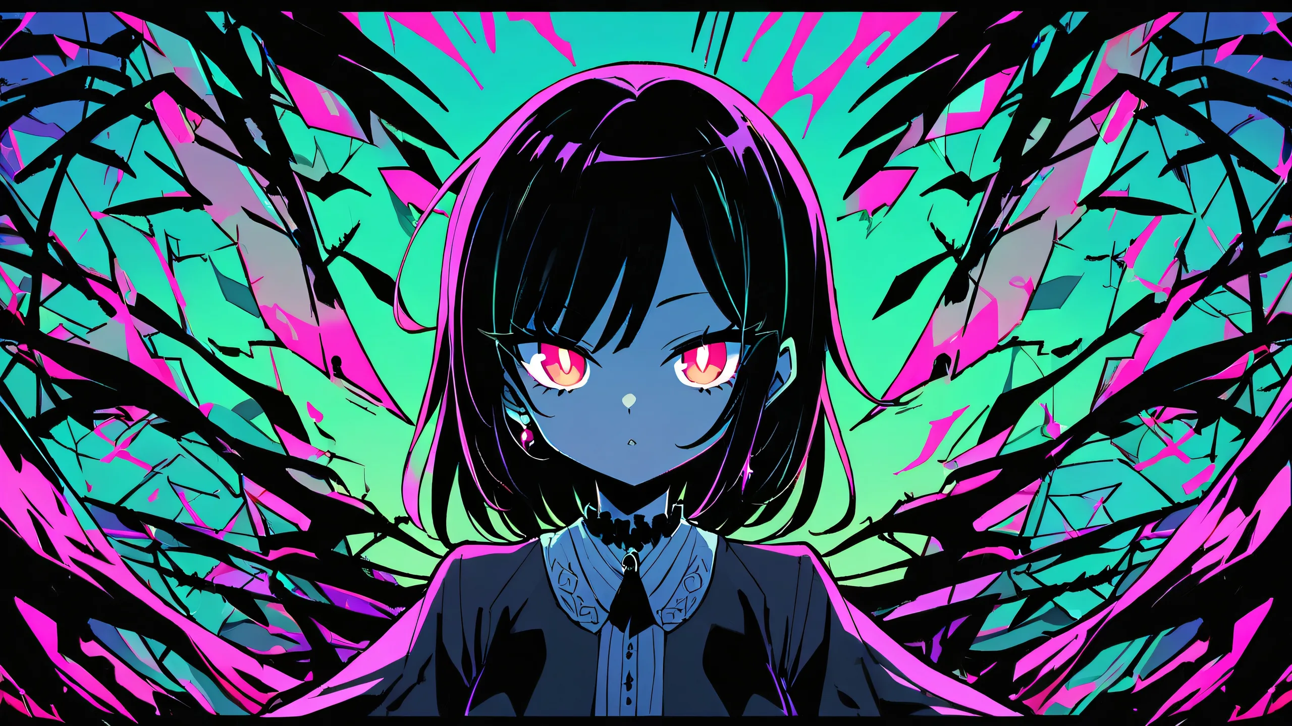 Marin Kitagawa gazing into the distance on a perfectly clean and vast pure void desktop background, suitable for PC use.