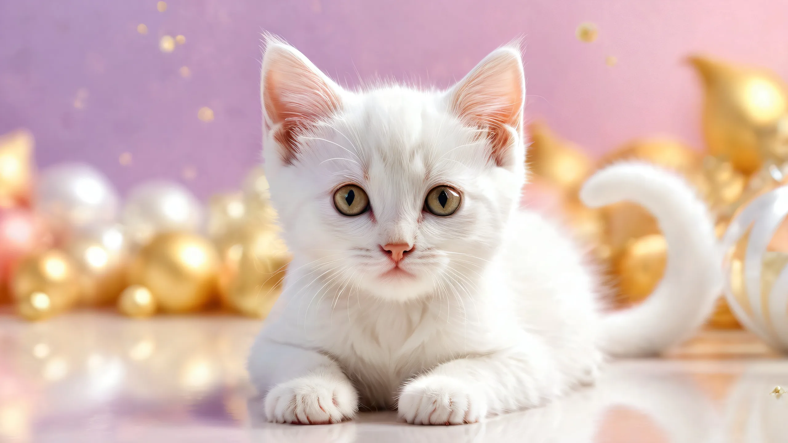A desktop wallpaper featuring a kitten amidst a vast, pure void with extreme depth of field and award-winning digital art for PC or Desktop.