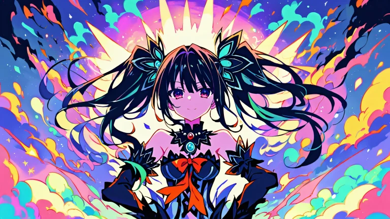 A stunning anime-inspired desktop wallpaper featuring Kurumi Tokisaki from Date a Live, set against a bright and airy void with an extreme depth of field and vibrant colors. Perfect for your Desktop/PC.