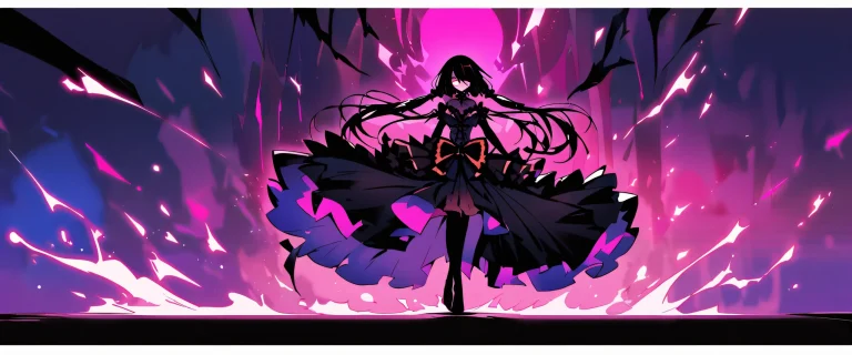 A stunning anime-inspired desktop wallpaper featuring Kurumi Tokisaki from Date a Live, gazing directly at the viewer on a clean vast pure void background with vibrant colors and dramatic lighting.