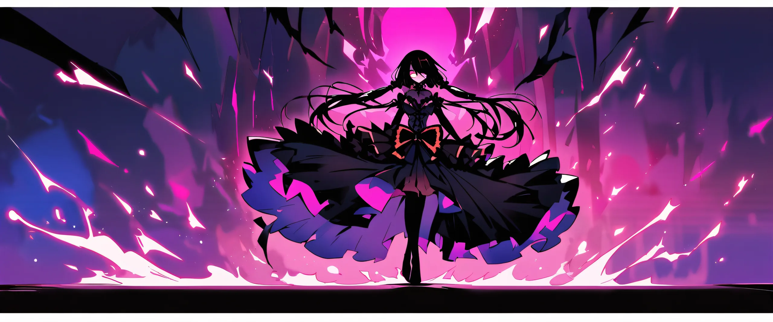 A stunning anime-inspired desktop wallpaper featuring Kurumi Tokisaki from Date a Live, gazing directly at the viewer on a clean vast pure void background with vibrant colors and dramatic lighting.