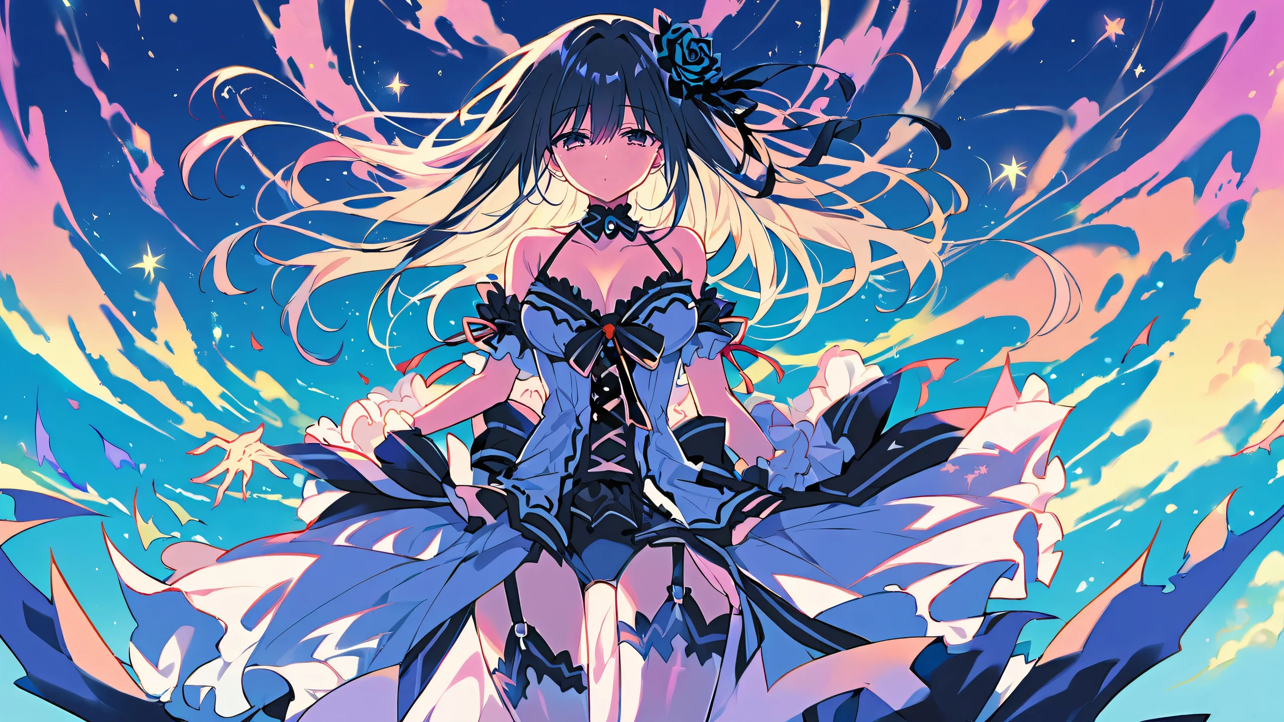 A serene desktop image featuring anime character Kurumi Tokisaki from Date A Live, set against a stunningly clean and vast void with an extreme depth of field, perfect for desktop use on PC or laptop.