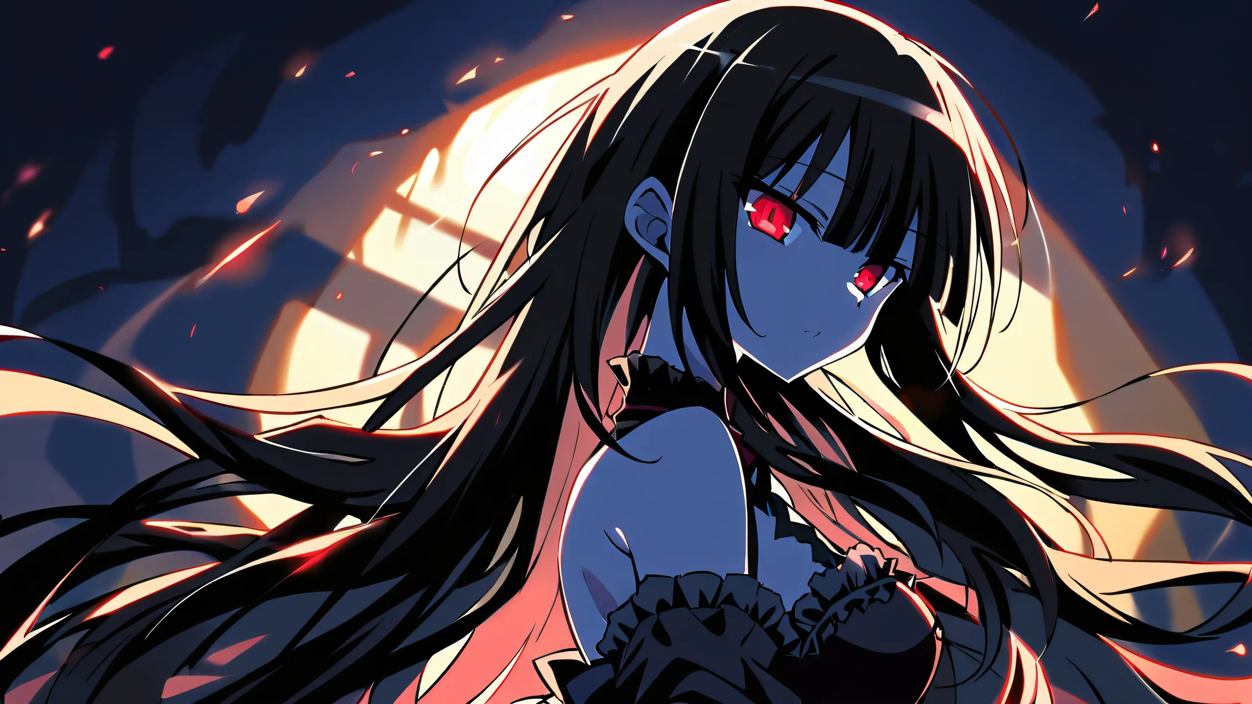 Aurora-haired Kurumi gazes out at the viewer from a perfectly clean, vast pure void on a 16:9 desktop or PC.