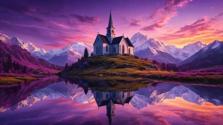 A stunning desktop wallpaper of a clean void with an old black church in the distance against an LA backdrop, perfect for PC or Desktop users.