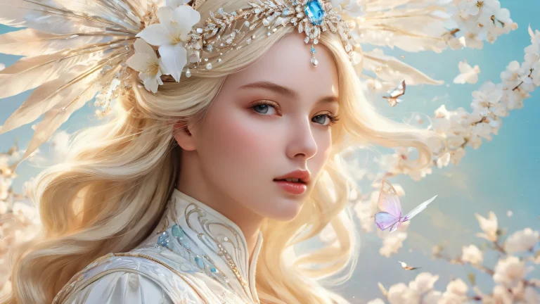 A stunning desktop wallpaper of Lady Melamori on a pure void background, perfect for PCs and Macs. Desktop/PC.