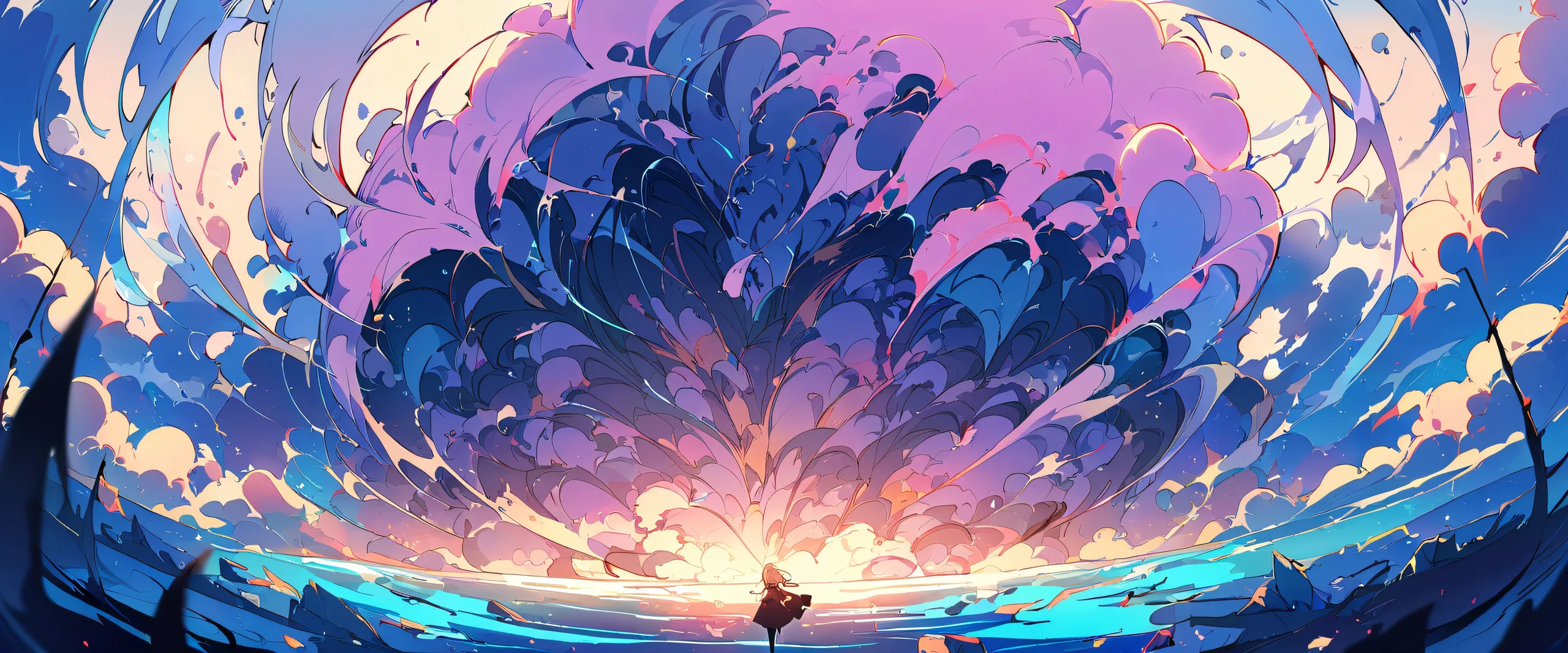 A young girl gazing into the distance on a perfectly clean vast pure void background, with subtle hints of wires and retro computers in the back, for a desktop/pc.