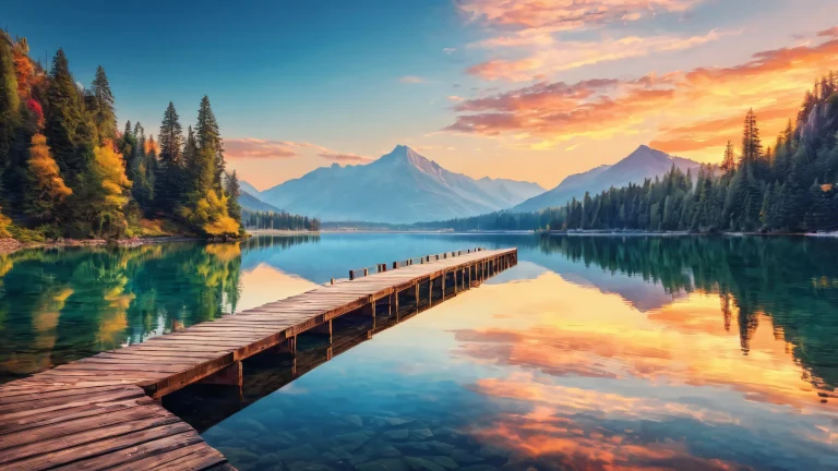 A breathtaking desktop wallpaper of Lake Bridge, featuring a pristine void with extreme depth of field and radiant colors. Perfect for Desktop/PC.