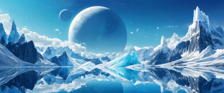 Breathtaking desktop wallpaper of Planet Lana II, a pristine void with deep blues and whites, perfect for PC or Desktop