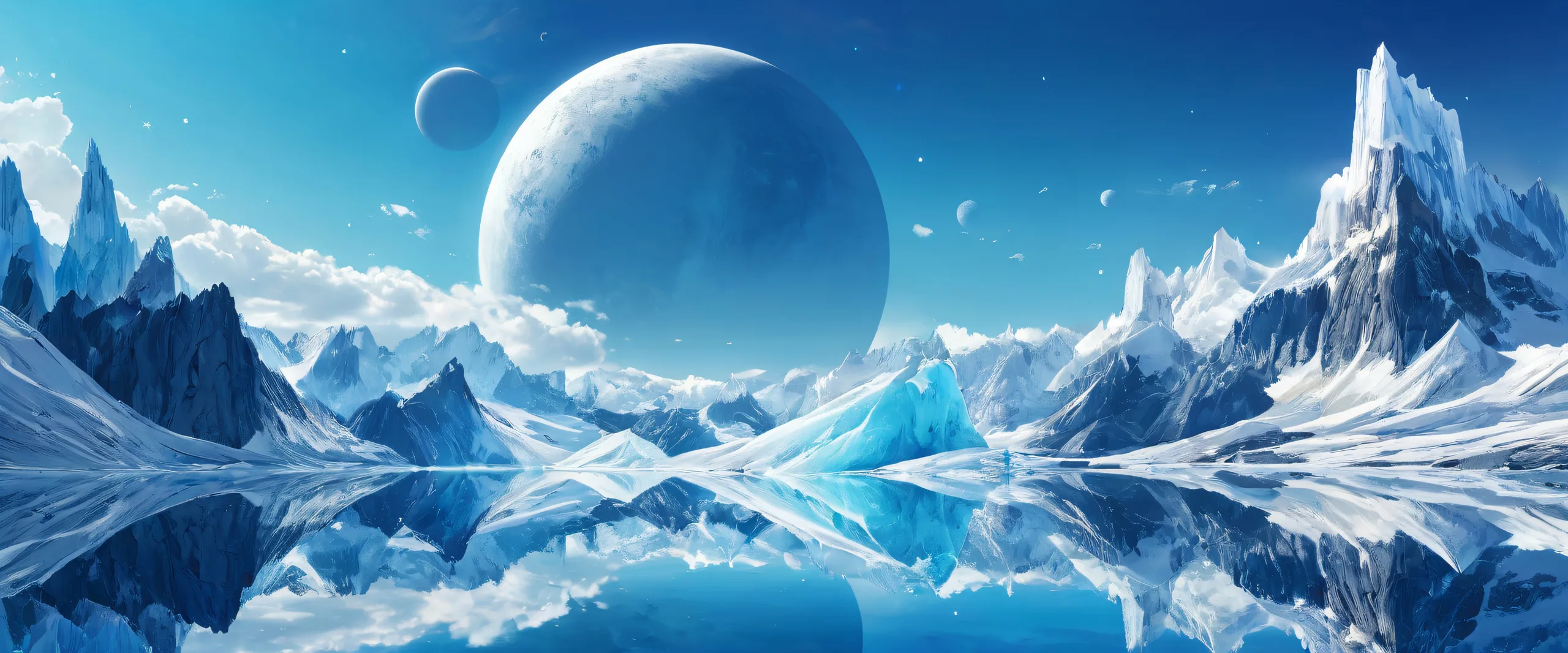 Breathtaking desktop wallpaper of Planet Lana II, a pristine void with deep blues and whites, perfect for PC or Desktop