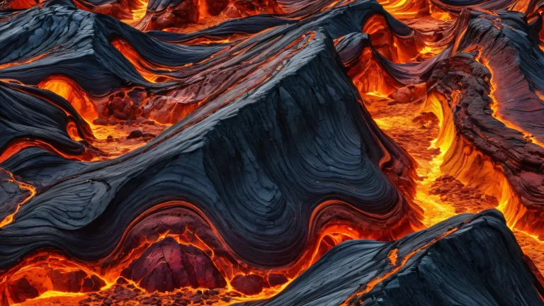 Breathtaking desktop wallpaper of Cooling Rock with intense heat distortion and volumetric lighting on a Desktop/PC.