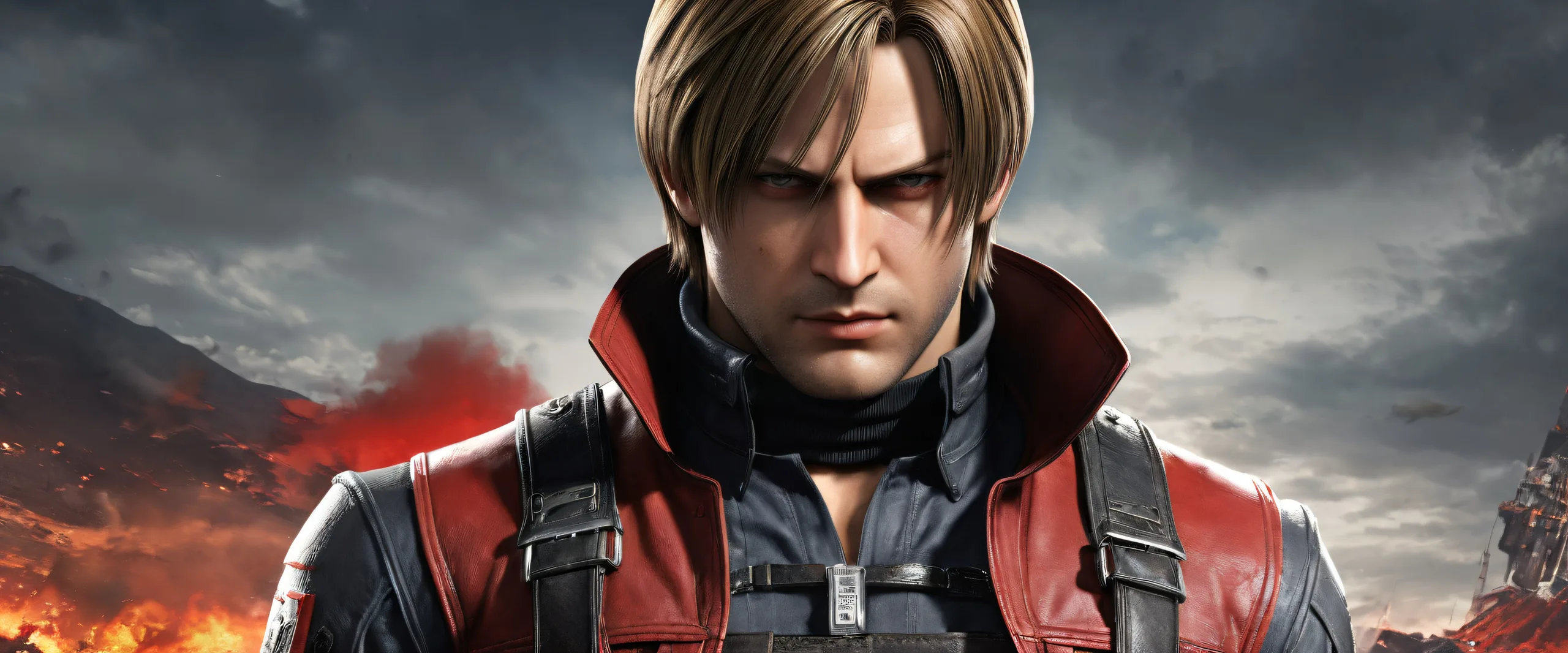 A beautifully crafted desktop wallpaper of Leon Kennedy set against a stunning pure void background with deep depth of field and breathtaking ethereal lighting, perfect for your Desktop/PC.