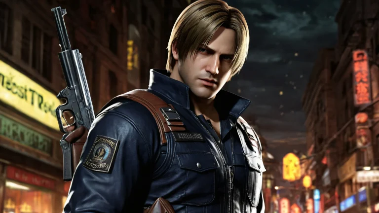 Ethereal desktop wallpaper of Leon Kennedy in a vast pure void with extreme depth of field, for PC or Desktop
