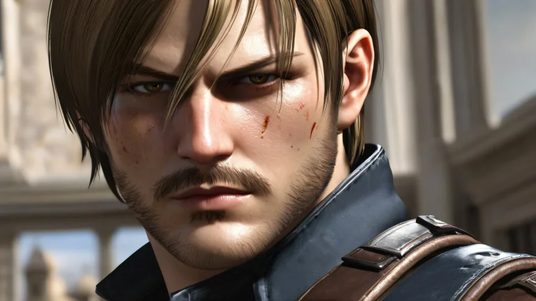 A majestic Leon Kennedy desktop image with a stunning void background, Perfekt für Ihren PC oder Desktop.