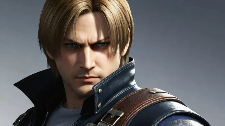 A breathtaking desktop wallpaper of Leon Kennedy set against a vast pure void with intricate details and realism, adapté aux écrans de bureau/PC.