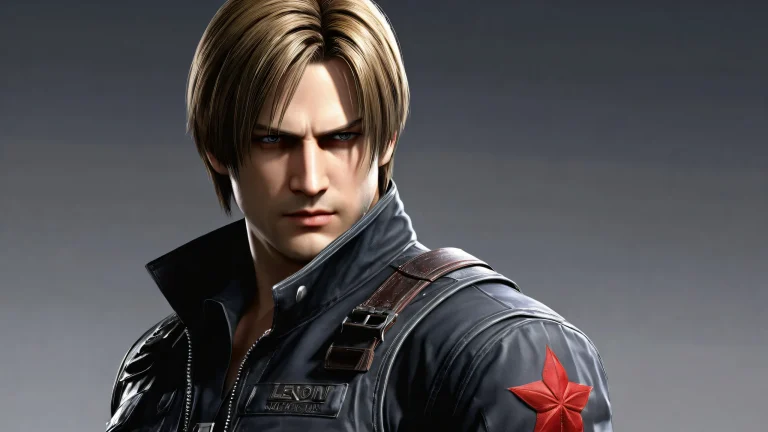 A stunning desktop image of Leon Kennedy set against a vast, pure void with radiant lighting and reflections for PC or Desktop use.