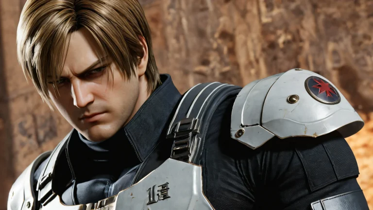 A stunning desktop wallpaper of Leon Kennedy set against a vast, pure void with ominous shadows and ETHEREAL LIGHTING for your PC or Desktop.