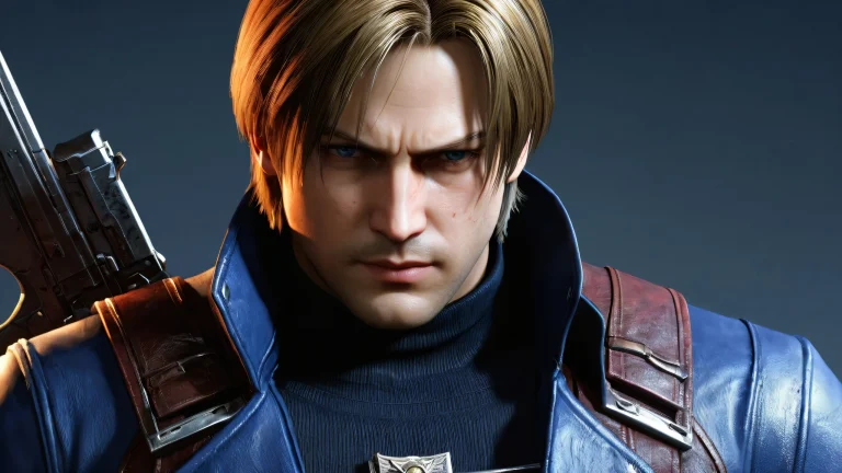 A breathtaking desktop wallpaper of Leon Kennedy set against a vast, pure void with extreme depth of field and ethereal lighting for your Desktop/PC.