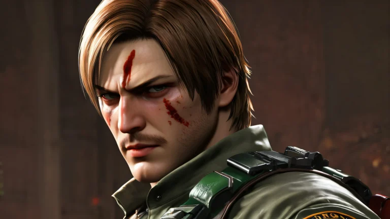 Leon Kennedy in a vast, pure void with extreme depth of field and eerie atmosphere, suitable for desktop/PC backgrounds.