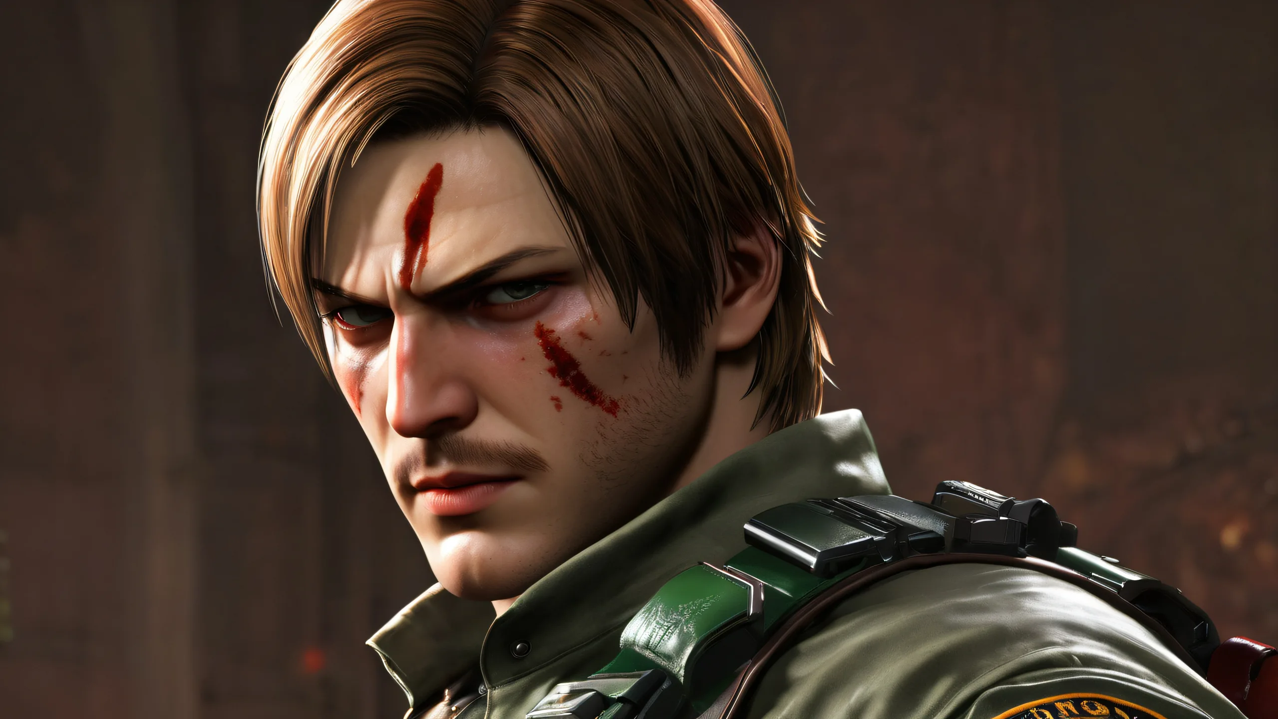 Leon Kennedy in a vast, pure void with extreme depth of field and eerie atmosphere, suitable for desktop/PC backgrounds.