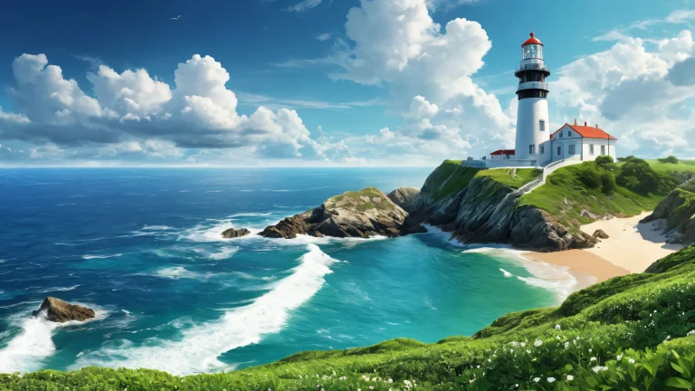 A beautiful desktop wallpaper of a lighthouse set against a vast, pure void with extreme depth of field. Perfect for desktops and PCs.