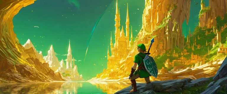 Breathtaking desktop wallpaper of Link in a pure void with ethereal lighting, parfait pour votre ordinateur de bureau/PC.