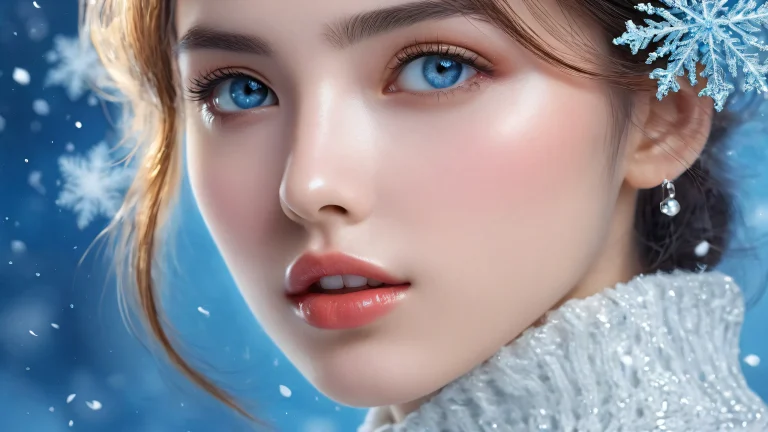 A serene desktop image of LoneGirl set against a frozen blue backdrop with falling snow, perfect for your PC or Desktop.